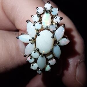 Sterling silver MILKY Opal Cluster ring. Sz 8.5 Statement